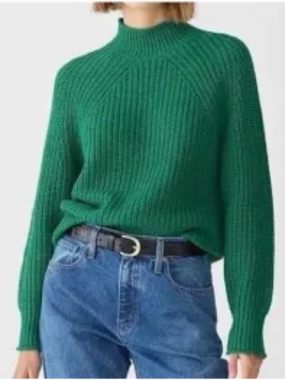 J. Crew Kelly Green Roll Mock Neck Ribbed Sweater XS